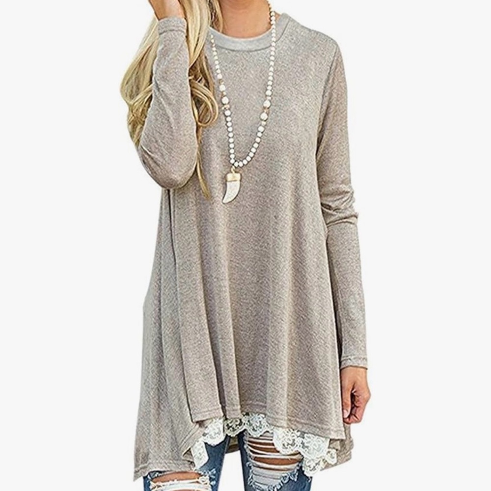 Amazon Beige Tunic with Lace Detail